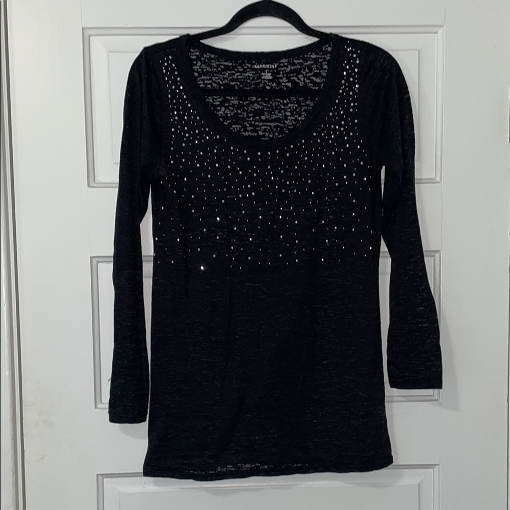 Massini Black and Rhinestone Burnout Top